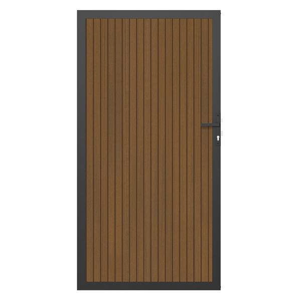 NewTechWood Co-extrusie composiet deur in aluminium frame, verticaal triple, 100 x 195 cm, Teak.