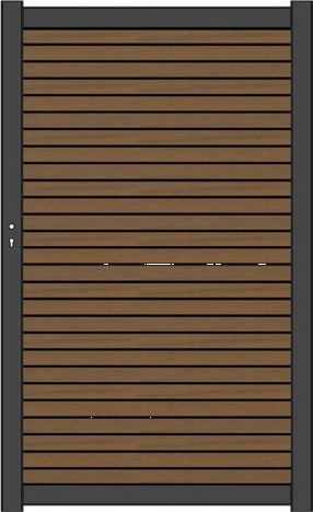 NewTechWood co-extrusie composiet deur Premium in aluminium frame, horizontaal triple, 97 x 186 cm, Teak/zwart.